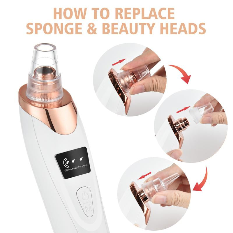 Electric Blackhead Remover Set, 1 Box Multifunctional Facial Pore Cleaner and 5 Probes, USB Rechargeable, Vacuum Facial Pore Cleaner, Facial Beauty Instrument for Women & Men,Ease of Use