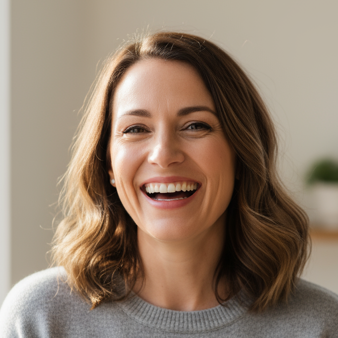 happy woman face, image for review