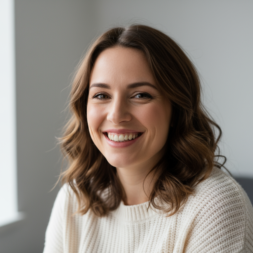 Happy woman face, image for review