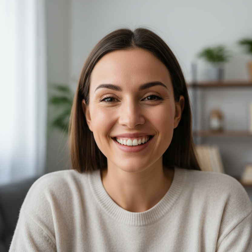 just happy woman without pillow