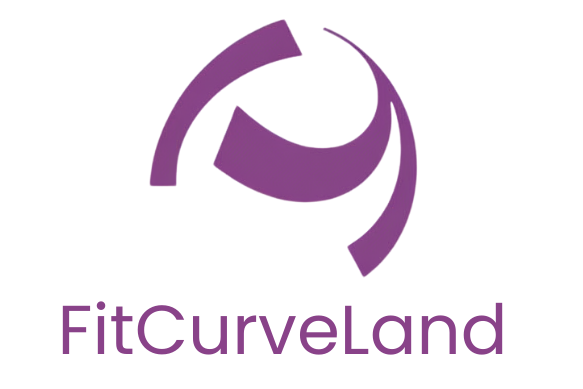 Purple logo with 'FitCurveLand' text on a white background